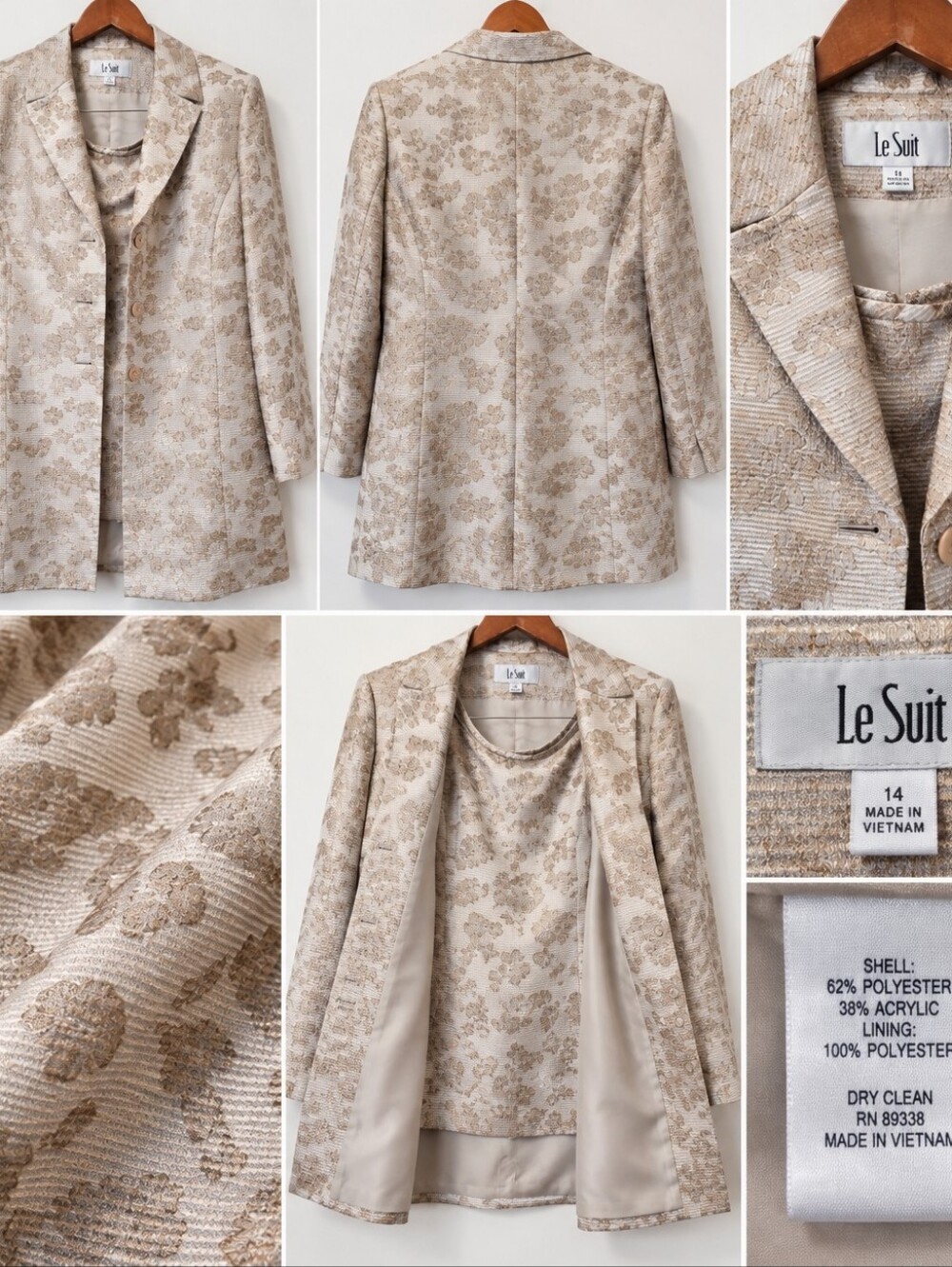Le Suit Cream Floral Jacquard Women's Suit Set